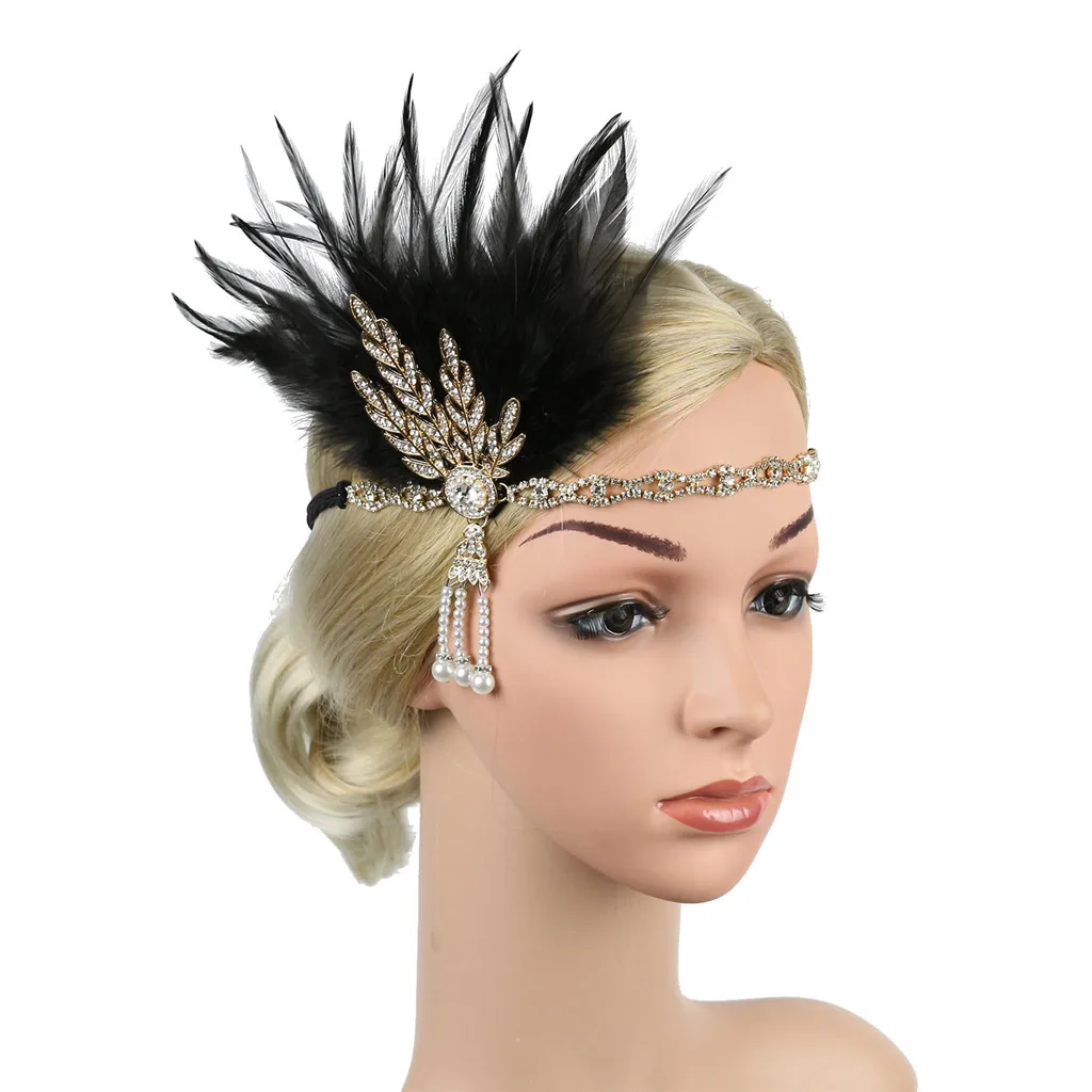 Женский ободок с перьями блестящий винтажный Gatsby аксессуар для волос на