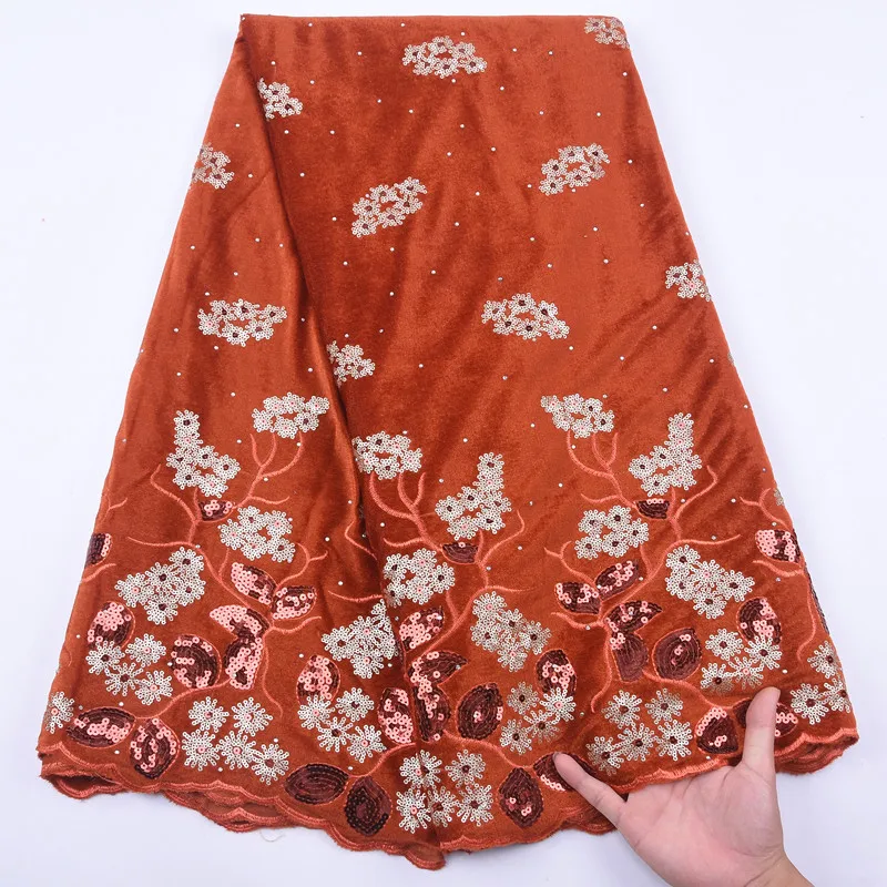 SJD кружевная оранжевая Высококачественная расшитая блестками африканская ткань