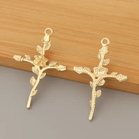 30pcslot gold tone cross crucifix with rose flower charms pendants for diy necklace jewelry making accessories