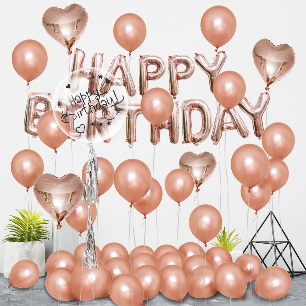 

New Year Decorations 2022 Rose Gold Birthday Set Bobo Ball Ink Blue Latex Balloon Children Adult Birthday Party Background Decor