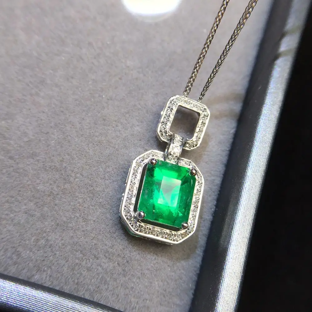 Fine Jewelry Certificate Real 18K White Gold AU750 Natural Green Emerald 1.72ct Gemstones Pendants for Women Necklace | Украшения и