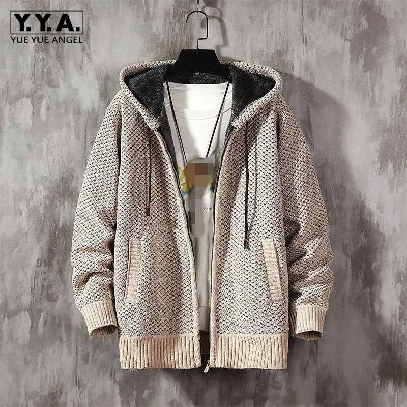 

Winter New Men Thicken Cashmere Warm Hooded Warm Coat High Street Fashion Casual Outerwear Korean Style Cotton Knitting Jackets