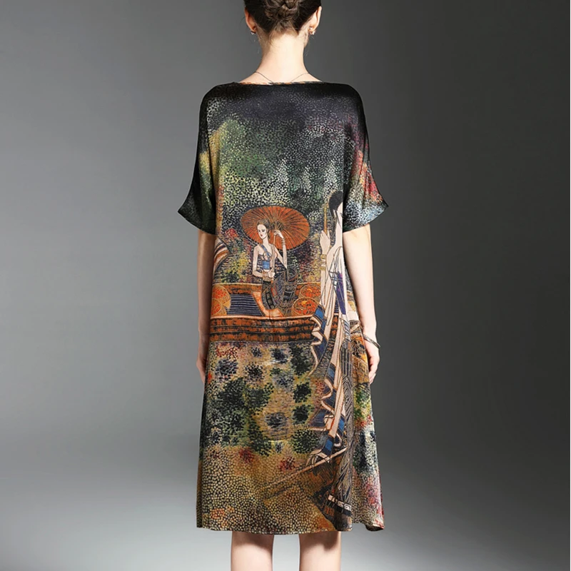 Женское шелковое платье с принтом свободное элегантное винтажное большого