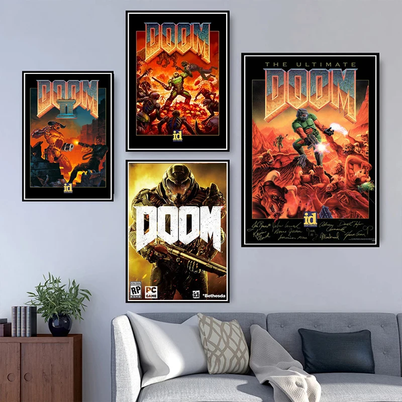 Картина на холсте игры Doom Классические постеры и печати видеоарт на стену с изображениями для детской комнаты домашнего декора Куадрос.