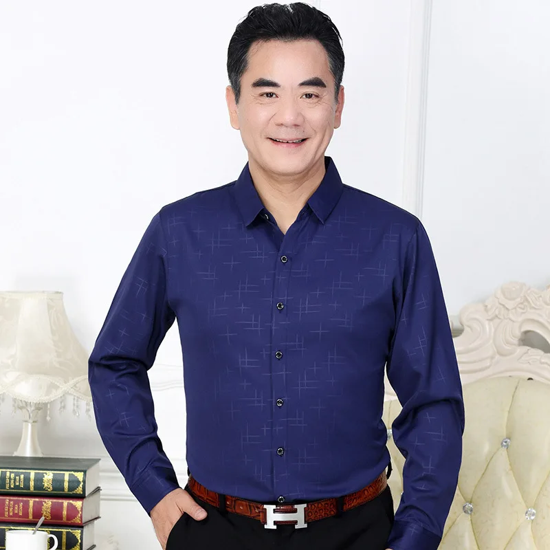 

Father's shirt all cotton middle aged long sleeve men's shirt spring new middle aged and old men's father's pure cotton spring