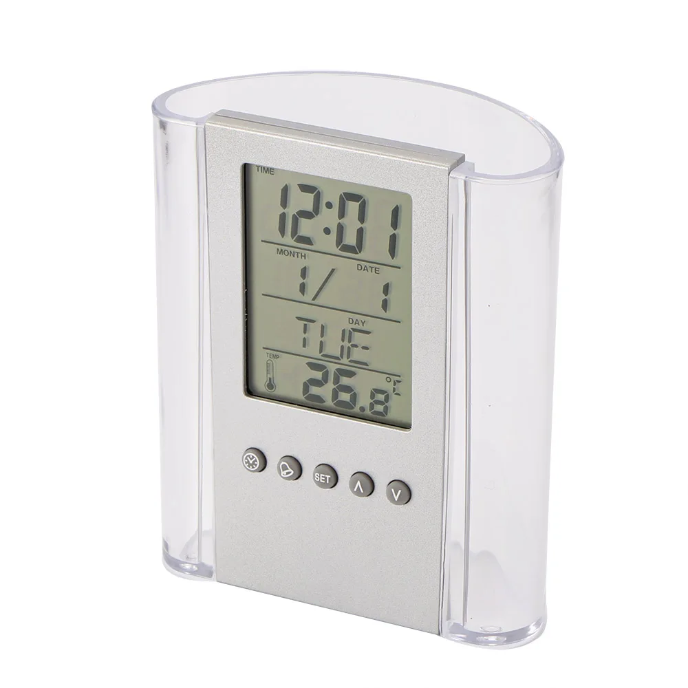 LCD Alarm Clock Thermometer ABS Multi-Functions Digital Desk Pen/Pencil Holder Calendar Display Home Decor |