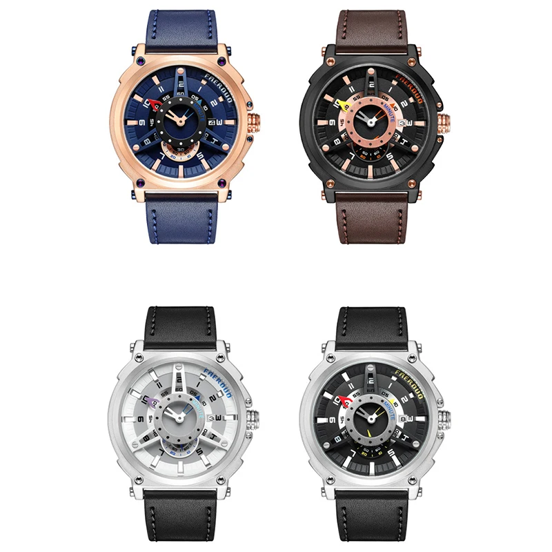 

GLODENHOUR Fashion Casual Top Brand Men's Watches Leather Band Luxury Quartz Wristwatches Calendar Watch