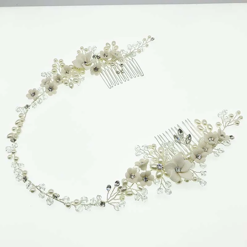 Floralbride, ручная работа, проводные стразы, Кристалл, искусственный жемчуг, цветок, свадебная тиара, повязка на голову, свадебные волосы, лоза, аксессуары для волос