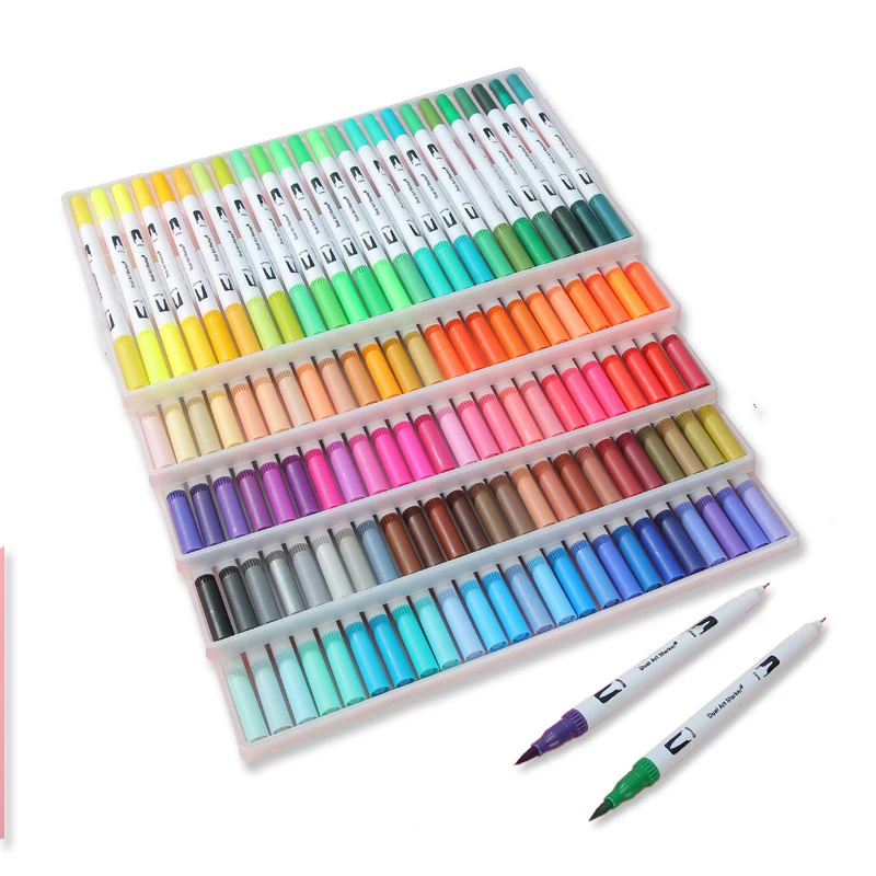 12/48/60/72/100/120 Farben Fin eliner Dual Tip Pinsel Kunst Marker Stift Aquarells tifte zum Zeichnen Malerei Kalligraphie Kunst zubehör – Detail 6