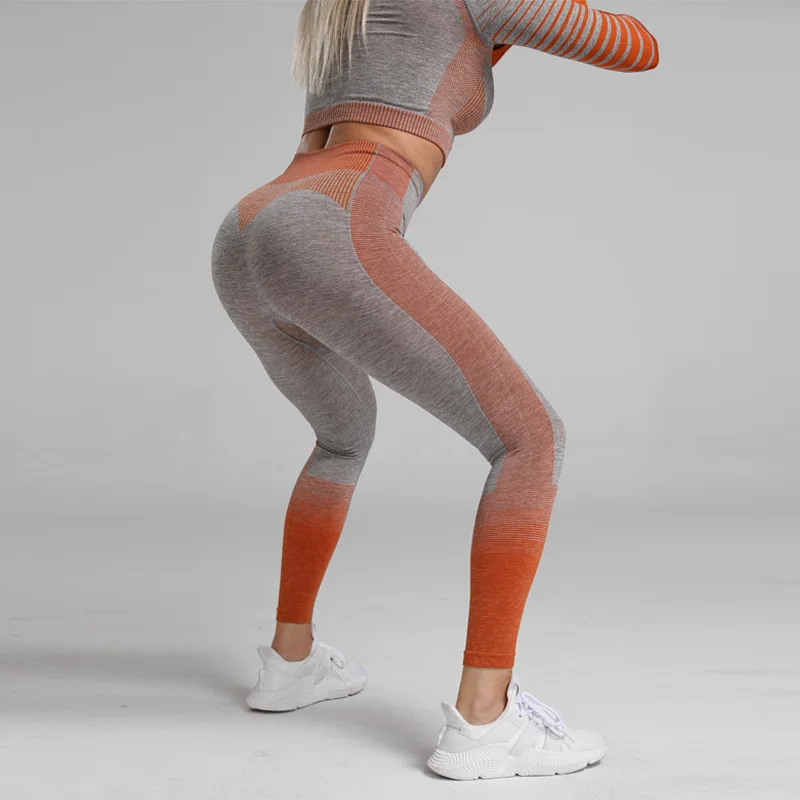 Зимний женский комплект для йоги одежда спортзала бесшовные градиентные