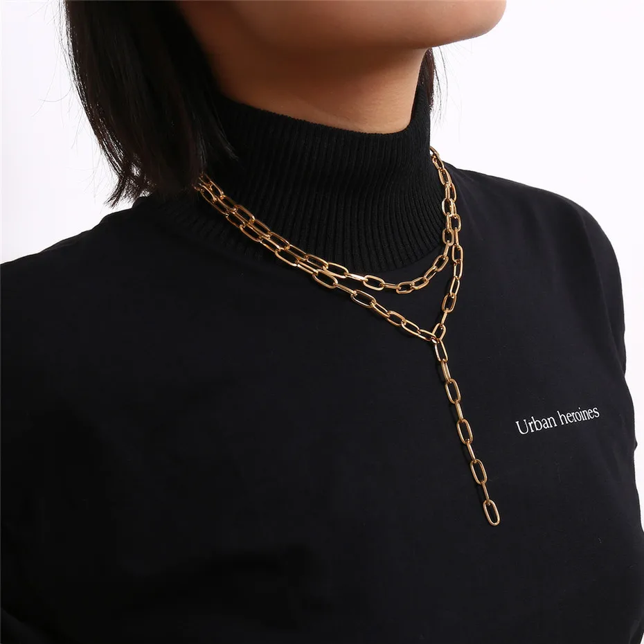Ingemark Multi Layer Twist Lock Thick Choker Necklace Collares Steampunk Men Chunky Chain Long Tassel Necklace for Women Jewelry