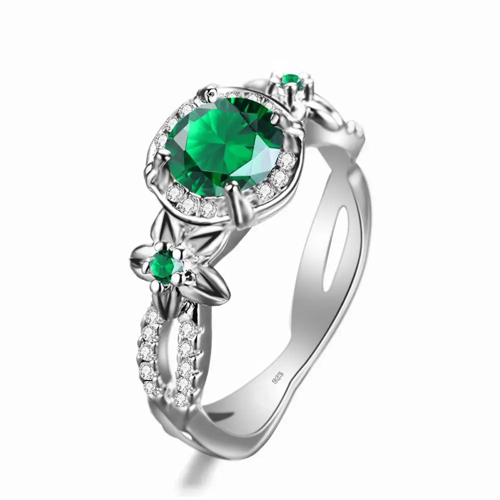 

Created Green Emerald Ring Princess Crown Halo Engagement Wedding Rings 925 Sterling Silver Rings For Women Zirconium Edging New