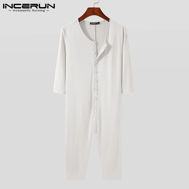 INCERUN Comfortable Homewear Fashionable Casual New Men Onesies Sexy Leisure Solid Color Comfortable Sleeve Jumpsuit S-5XL 2023