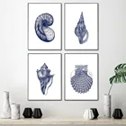 Художественная настенная Картина на холсте в стиле Хэмптона, плакаты, винтажная картина с морской ракушкой, морской тематикой, Морской Декор, темно-синий индиго