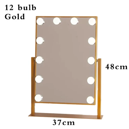 12 bulb Gold Beauty Makeup Mirror with Lights 12 LED Bulbs Vanity Touch Control Adjustable Brightness Beauty Salon Cosmetic Hollywood Mirror - Цвет: 12 bulb Gold