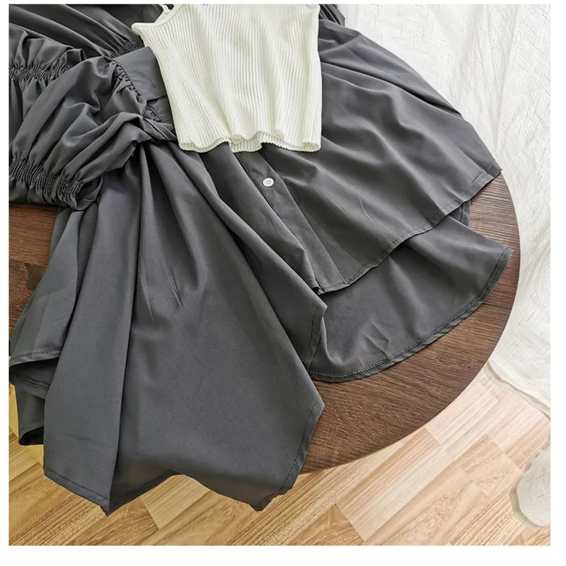 

Casual Chic Ladies Two Piece Set New Turn-down Collar Loose Puff Sleeve Single Breasted Shirt + Sexy Camis Suit Women