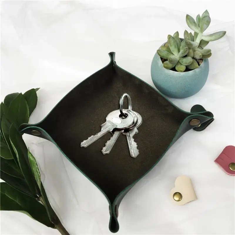 Кожаный поднос для украшений ключей кошельков мелочей ящиков Настольная коробка