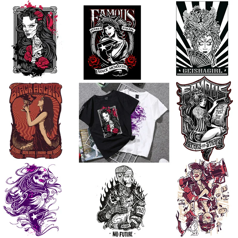 

Punk Style Gothic Ghost card Bride Heat Transfer Stripes Stickers Iron On Patches Fusible Clothin Custom Patch Clothes Tops