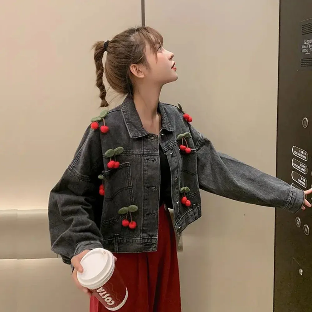 Женская джинсовая куртка с рукавом летучая мышь свободная черная короткая