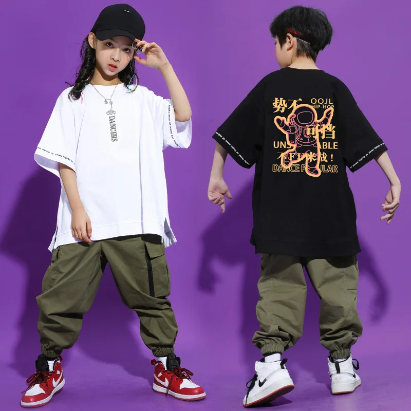 

Children's Day Stage Performance Clothes Kids Jazz Dance Costumes Boys Girls Hip Hop Clothing Loose T Shirt Pants Set Streetwear