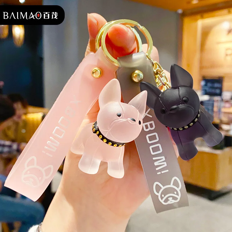 

Popular Lucency French Bulldog Keychains Acrylic Resin Dog Keychain for Women Bag Pendant Jewelry Trinket Men's Car Keyring