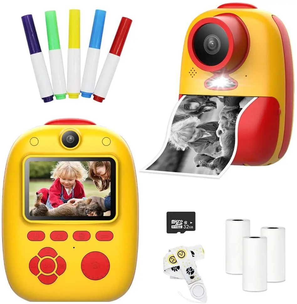 Мгновенная камера для детей, цифровая видеокамера HD 1080P с печатной бумагой, Симпатичная игрушечная камера для детей, подарок на день рождения