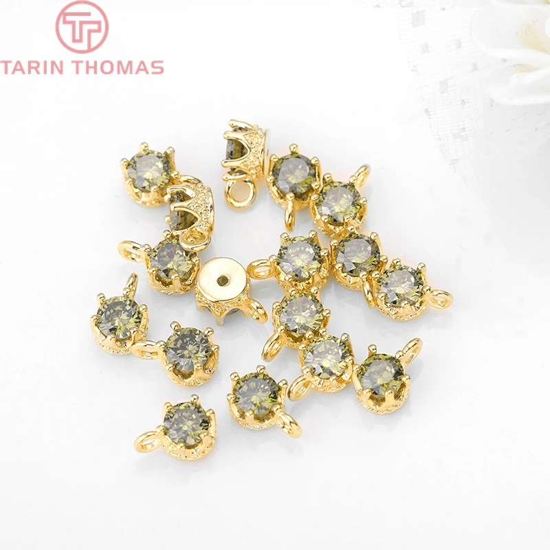 6PCS 6x9MM Hole 2MM 24K Gold Color Plated Brass with Zircon Crown Charms Pendants High Quality Diy Jewelry Accessories | Украшения и