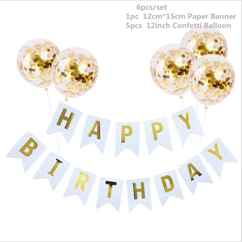 С Днем Рождения буквенный бантик воздушные шары с конфетти цвета розовое золото