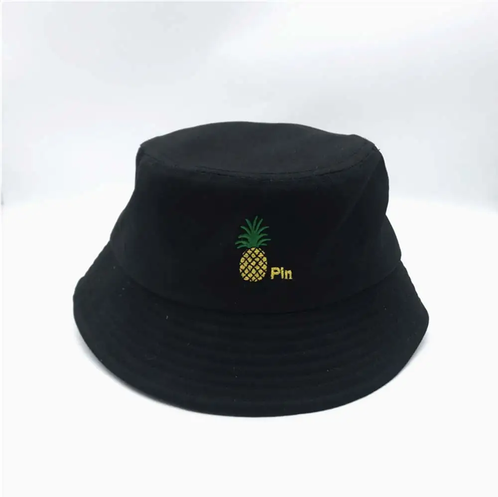 Плоская шляпа в виде ананаса с вышивкой в стиле Харадзюку, хип-хоп, черные, розовые шляпы в стиле Боба, Модная хлопковая шапка в рыбацком стиле