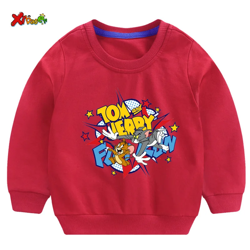 toddler girl sweatshirts baby boy hoodie children Pullover Tops Autumn Fashion Long Sleeve Cartoon Tom and jerry clothing - Цвет: sweatshirt red
