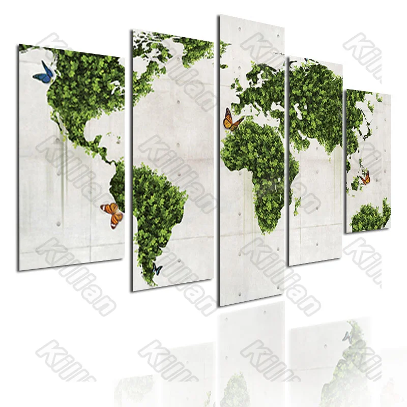 

Plant Style Mural Canvas Paintings Modular Bed Home Decor Prints 5 Pieces Green Leave Poster Living Room Wallpaper Fresco