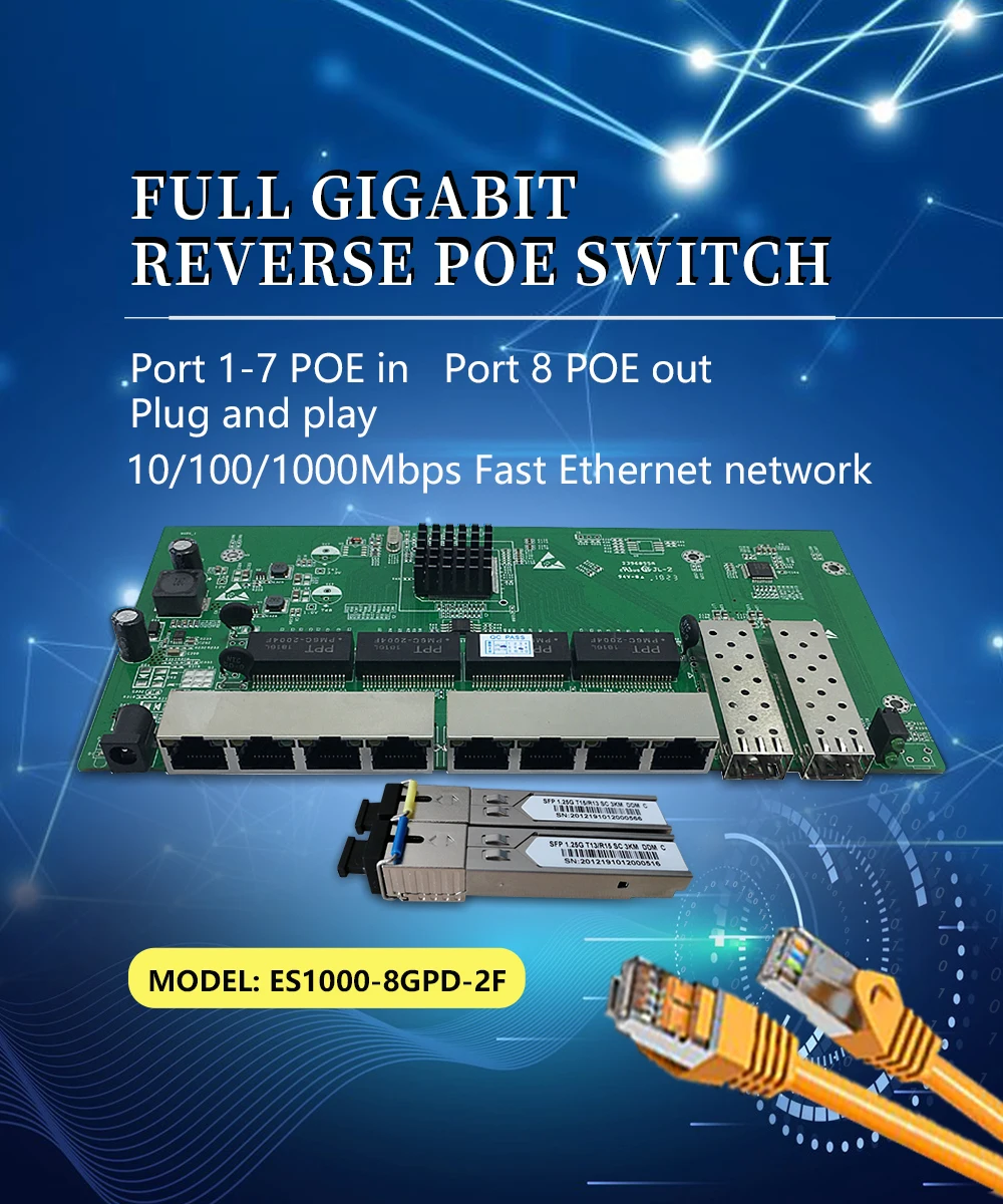8-Порты и разъёмы Gigabit обратное POE Питание управляемый ethernet-коммутатор с 2 SFP слотов для карт с VLAN