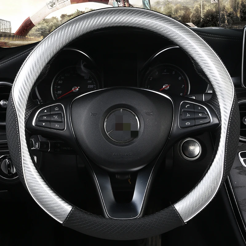 

Universal Car PU Leather Steering-Wheel Covers Anti-slip Skidproof Durable 38CM/15" Dynamic Fibre Handmade Steering Wheel Cover