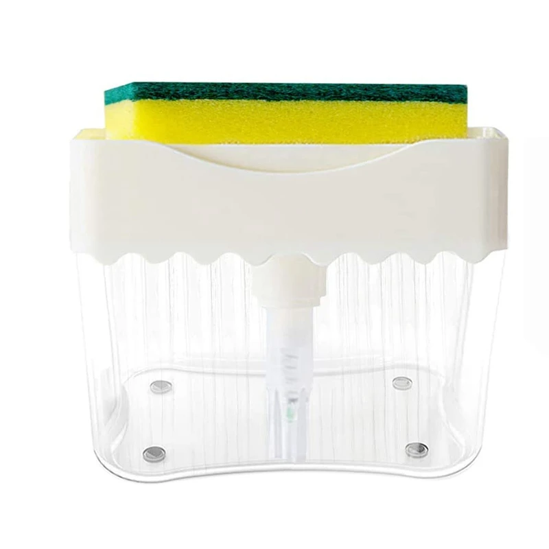 

Soap Dispenser,Sponge Holder With Hand Pump Push Out And Heavy Duty Scrub Sponge For Kitchen Bathroom