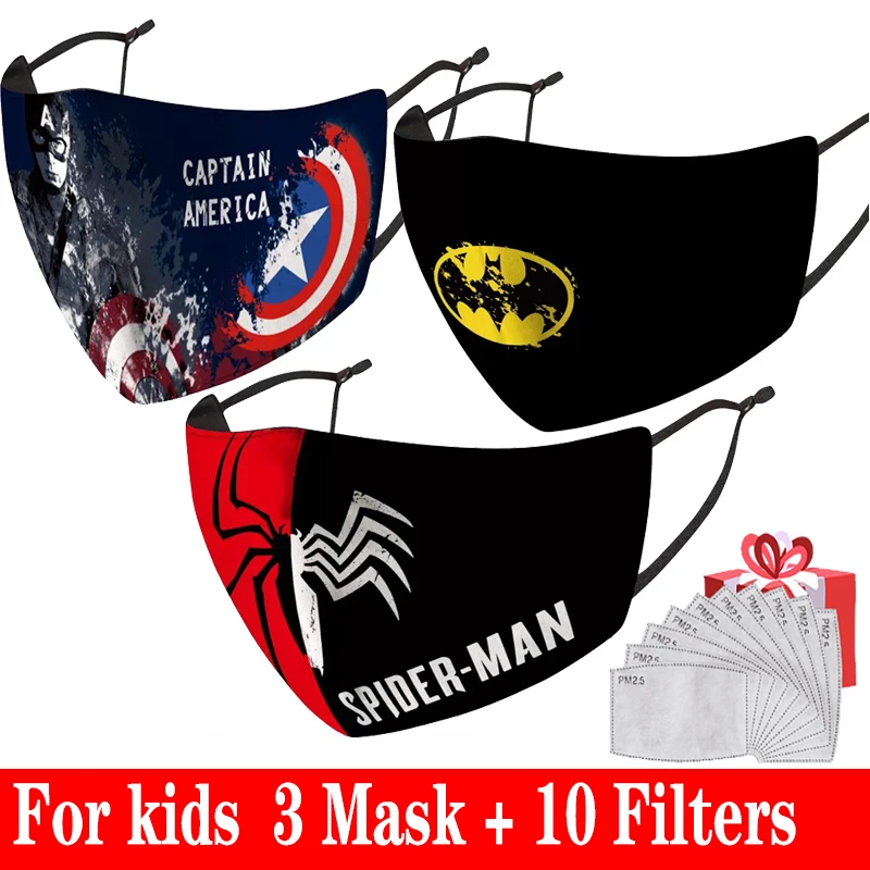

fashion face mask for kids washable and reusable cotton children masks cartoon super hero mouth mask cute kids mask gift filter