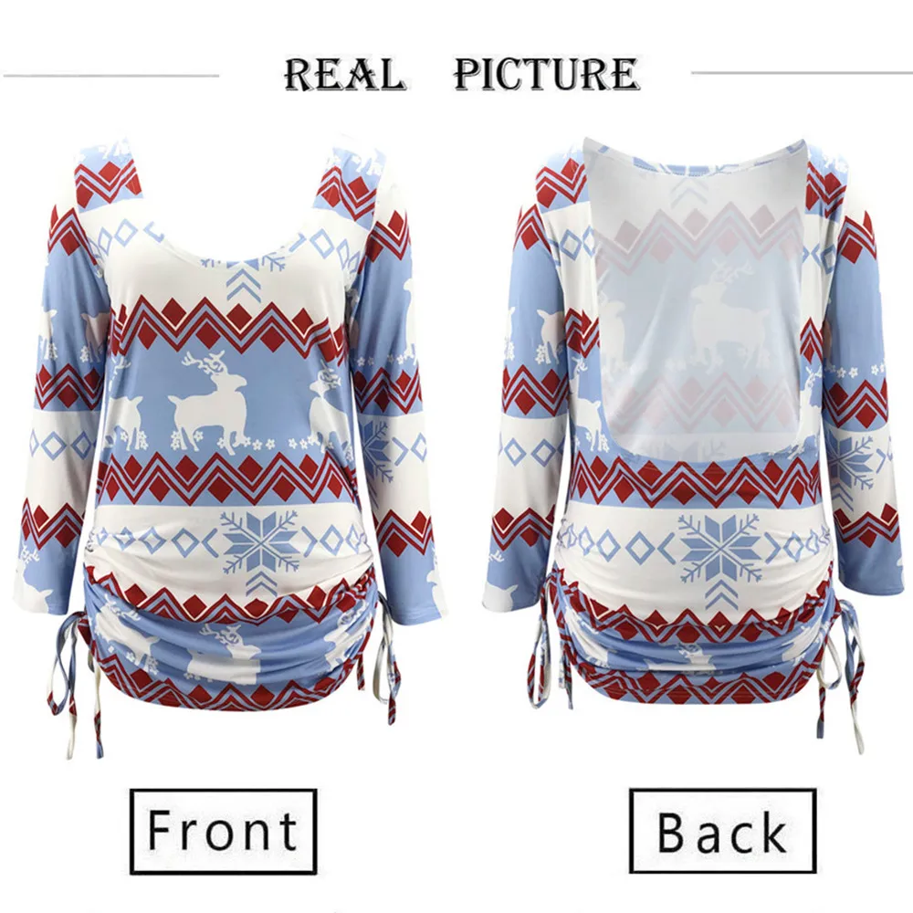

2020 Women Autumn Dress Sexy Long Sleeve Backless Drawstring Party Club Dress Loose Christmas Print Dresses Femme Robe Vestidos
