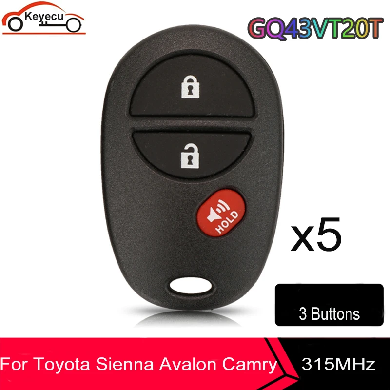 

KEYECU 5x GQ43VT20T 3 Buttons 315MHz Remote Car Key Fob for Toyota Sienna Solara Avalon Camry Highlander Sequoia Tacoma Tundra