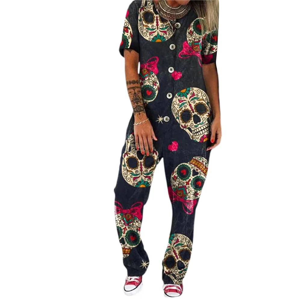 Женский комбинезон с принтом черепа Свободный со средней талией и коротким