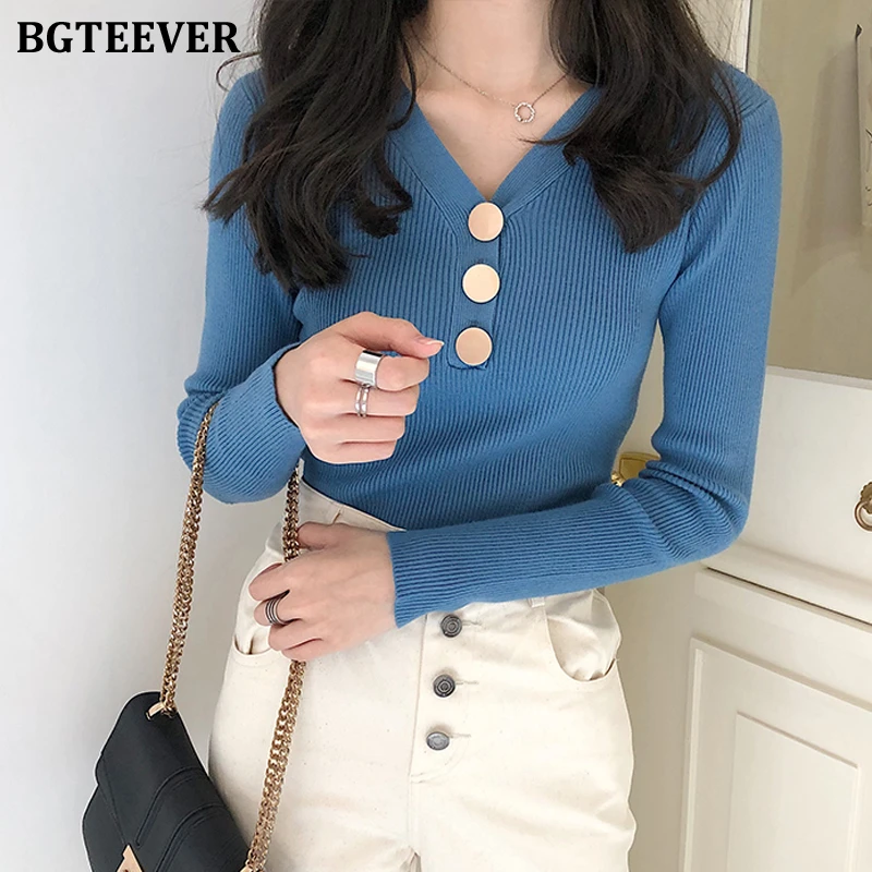 Повседневные трикотажные пуловеры BGTEEVER на пуговицах с V-образным вырезом и