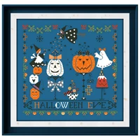 Halloween eve cross stitch kit cartoon pattern design 18ct 14ct 11ct denim blue canvas embroidery DIY