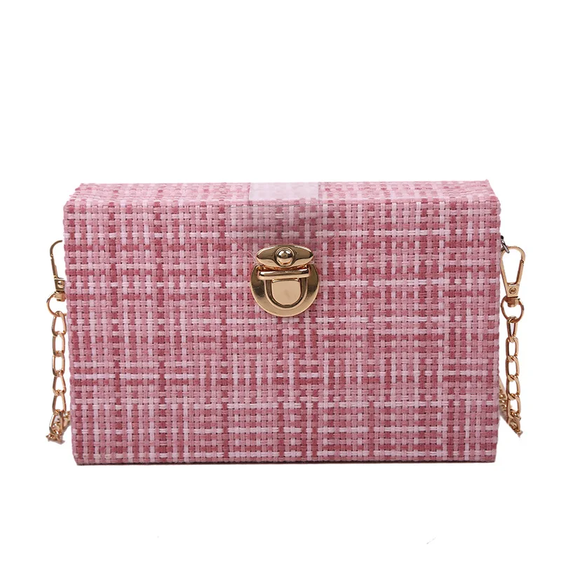 

Wool woven korean messenger bag gold lock chain small square shoulder bag box crossbody bags winter handbags for women handbags