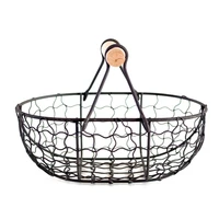wooden handle metal retro basket portable multi function vegetable fruit egg groceries practical storage basket organizer black