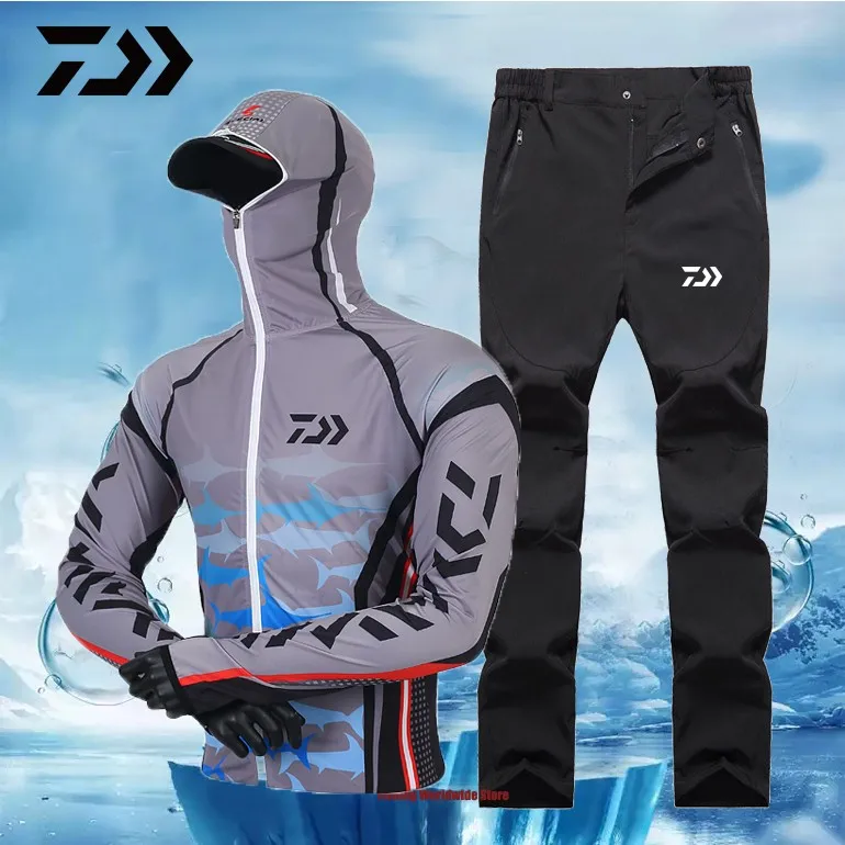 

2021 DAIWA Summer Fishing Shirts Outdoor Sport Quick Dry Mens Fishing Clothing Set Ice Sile Cool Men Waterproof Fishing Pants
