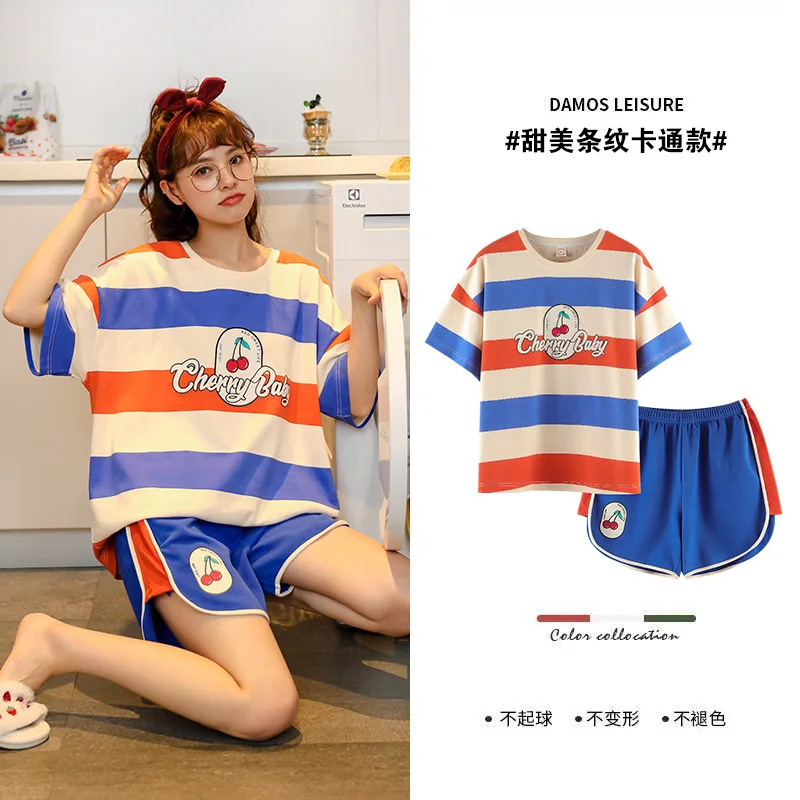 Летний пижамный комплект с круглым вырезом и короткими рукавами милые шорты