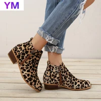 2020 new style fashion women boots round head low square heel pu leather waterproof boots woman autumn winter casual ankle boot