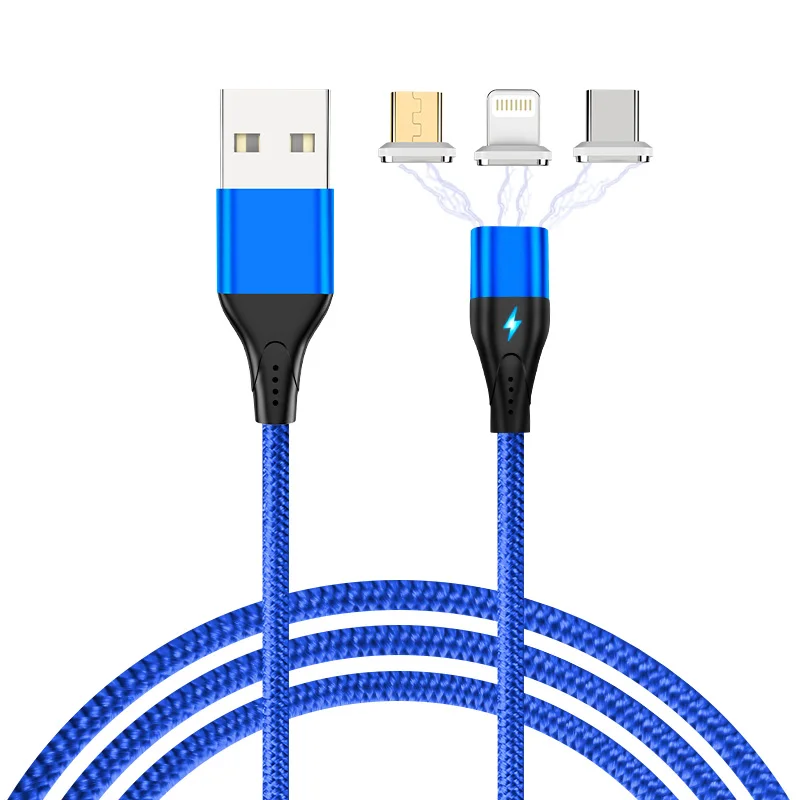 AIREACH, магнитный usb-кабель для быстрой зарядки, кабель USB type C, Магнитный зарядный кабель Micro usb для зарядки и передачи данных, кабель USB для мобильного телефона - Цвет: Blue and  3Plug