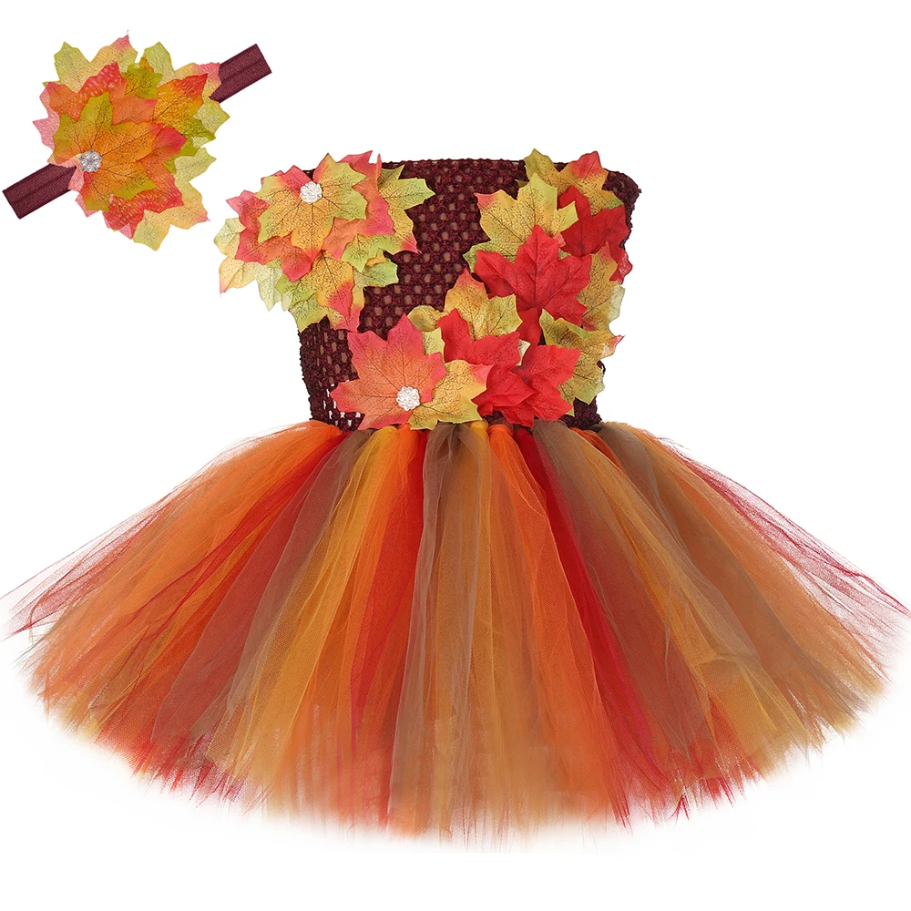

Fall Autumn Fairy Tutu Dress Girls Birthday Party Fancy Dress Up Maple Leaves Kids Easter Thanksgiving Halloween Costume Clothes