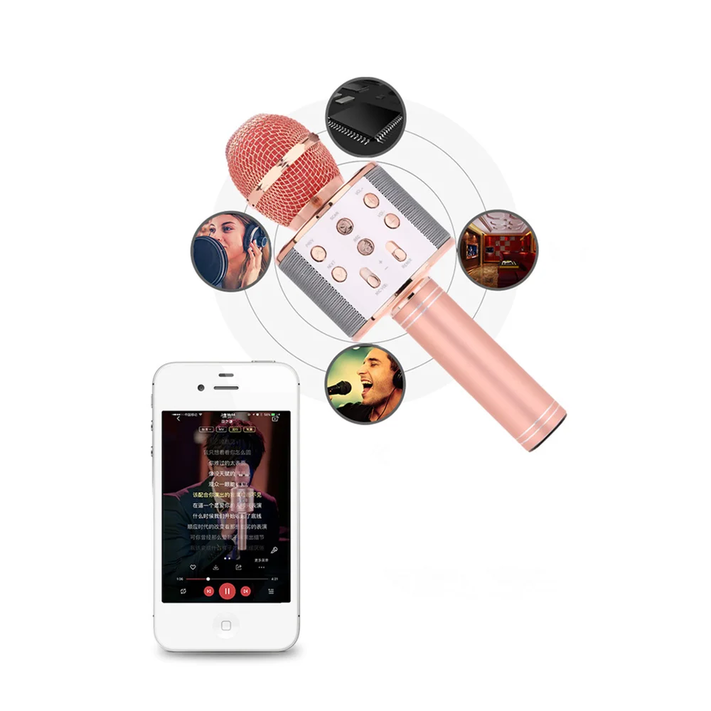 

100pcs Professional Bluetooth Wireless Microphone Speaker Handheld Microphone Karaoke Mic Music Player Singing Recorder KTV