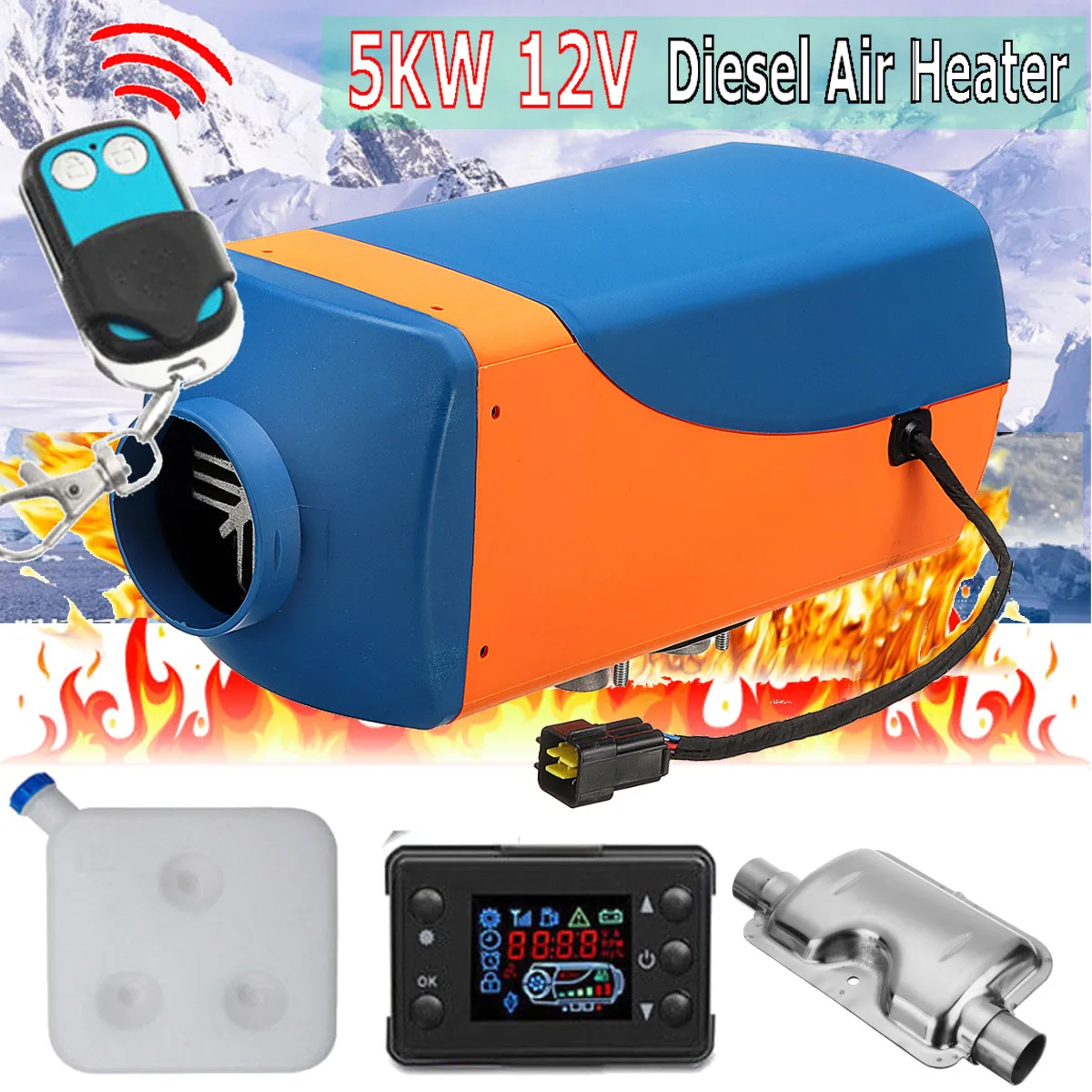 Дизельный воздушный обогреватель стояночный 12 В 5 кВт с дистанционным ЖК