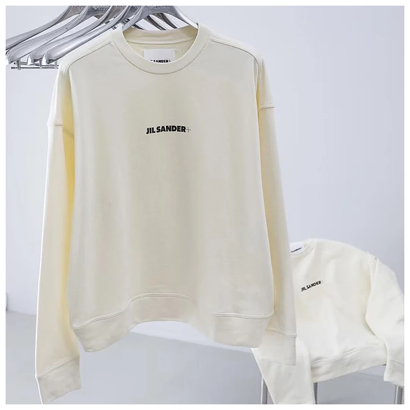 

Новинка осени 2021, мужская и женская одежда jil sander, повседневный Свободный пуловер с капюшоном и рукавом летучая мышь, однотонный пуловер с кр...